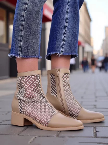 Botine Resti cu toc jos alb