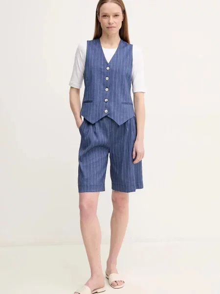 La Petite Française kamizelka z domieszką lnu GWEN jednorzędowa GWEN granatowy