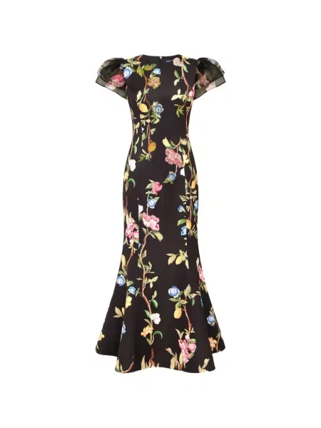 Rochie maxi Leo Lin cu model floral cu imagine negru