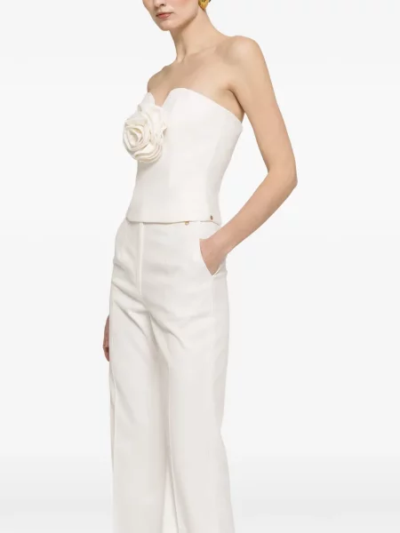 Top Nissa cu model floral cu aplicații tip corset alb