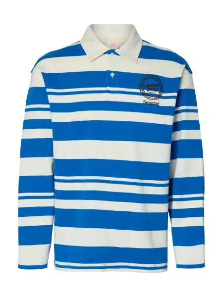 SELECTED Tricou SLHRELAXJACK albastru / coajă de ou alb