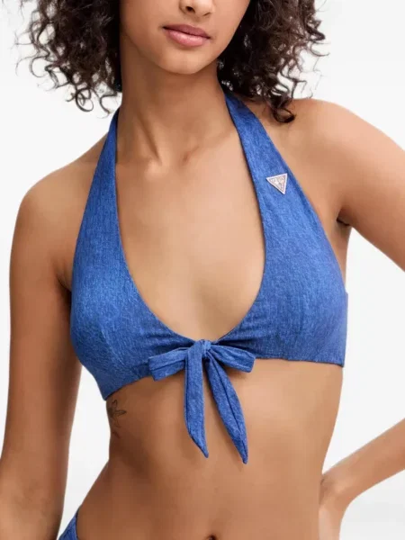 Top Guess cu gât halter cu autograf albastru