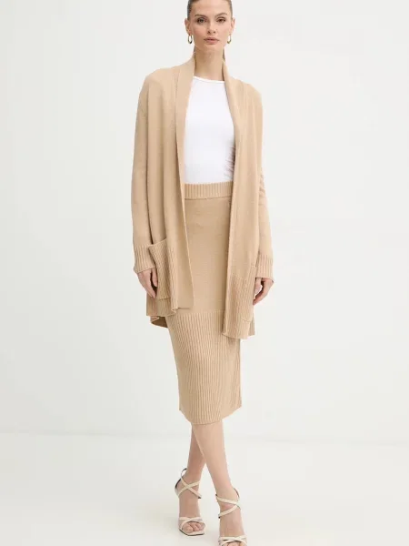 Спідниця з додаванням вовни Armani Exchange midi олівець бежевий