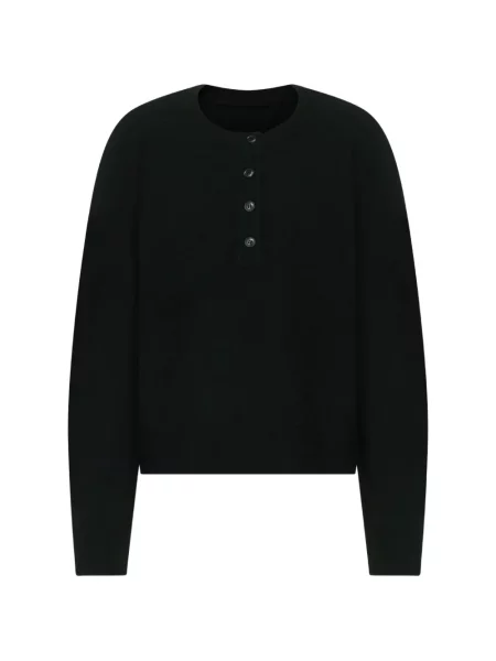 Pulover Loulou De Saison din cașmir cu guler henley negru