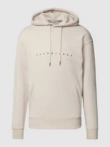 Bluza z kapturem z prążkowanymi ściągaczami beżowa