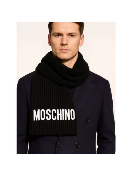 Szal Moschino wełniana z logo czarna