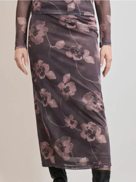 Спідниця міді з квітковим принтом пильно-коричневий коричнева