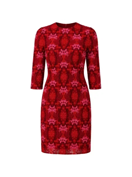 Rochie Dolce & Gabbana cu model floral cu mâneci trei sferturi din dantelă roșu