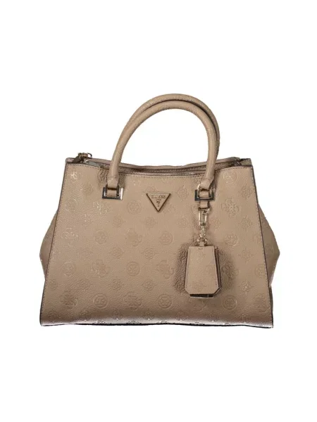 Lniana torebka skórzana Guess brązowa