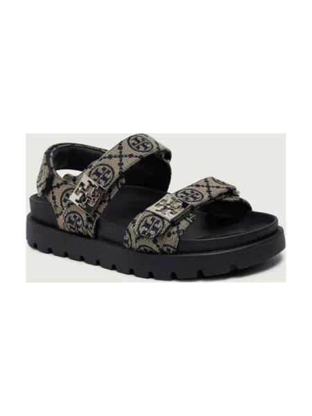 TORY BURCH Sandale T MONOGRAM cu adaos de piele bej