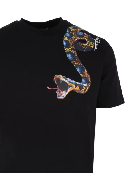 Tricou Roberto Cavalli cu model piele de șarpe negru