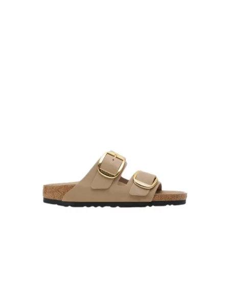 Klapki Birkenstock skórzane na sprzączkę brązowe