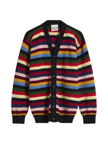 Sweter Jamieson's Of Shetland w paski z dekoltem w serek