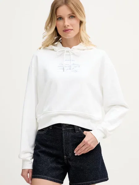 Calvin Klein Jeans hanorac cu glugă pentru femei din alb