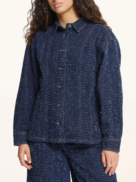 Ichi Džínová Bunda Ihisalia dark blue broken denim modrá