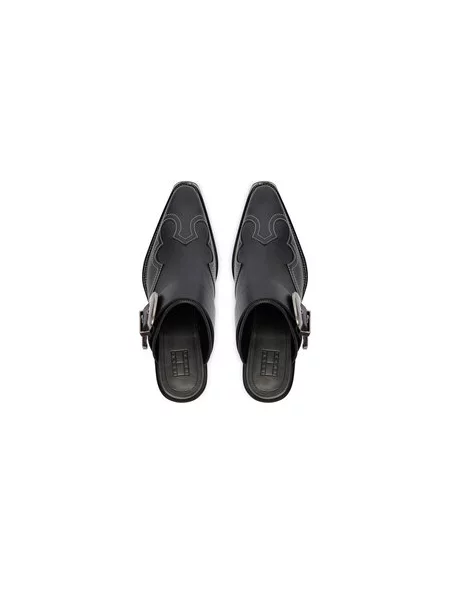 Šlepetės Tommy Jeans Archive Cowboy Mule Leather juoda