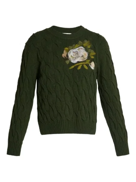 Pulover Erdem cu broderie cu model floral verde