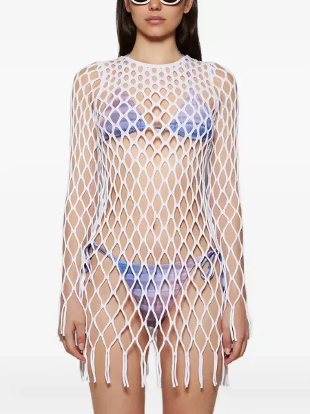 Мрежеста костюм мини рокля Christopher Esber с ресни бяло
