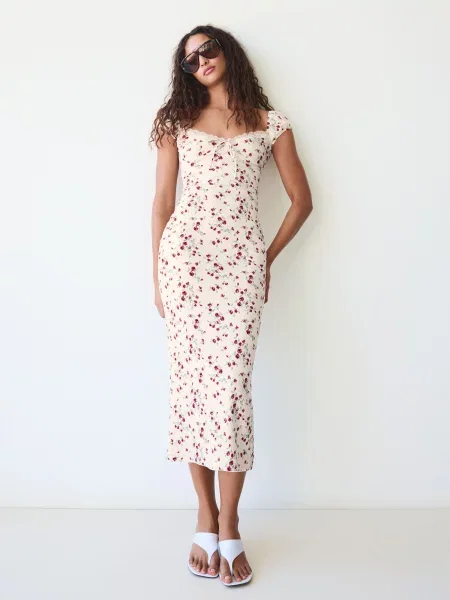 Bershka Rochie ecru / deschis / roşu închis verde