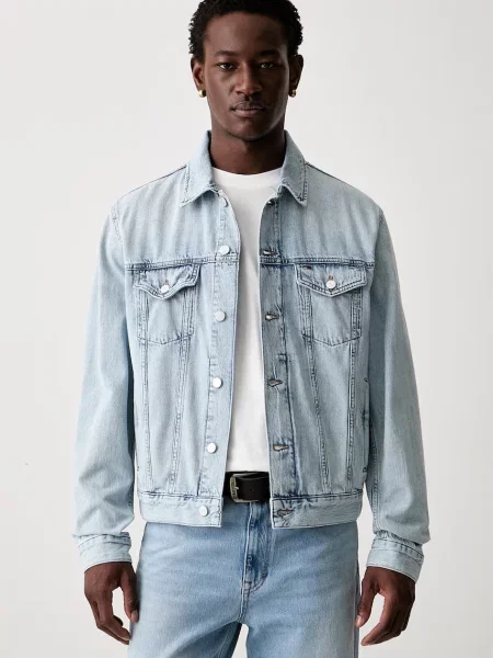 Tommy Jeans geacă de tranziție pentru bărbați din denim albastru