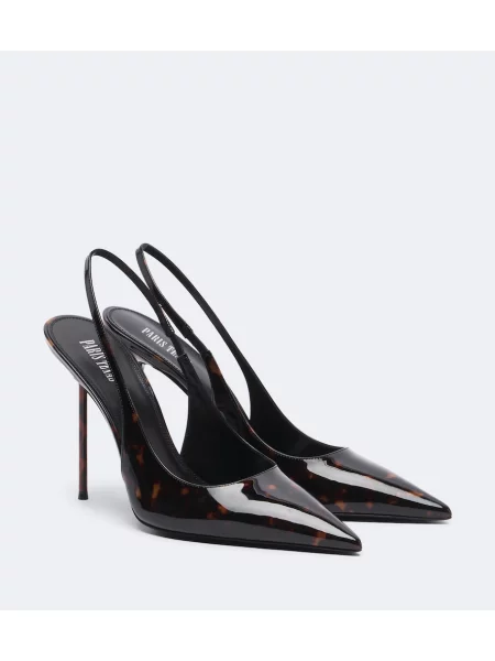 Pantofi cu toc Paris Texas din piele de lac slingback maro