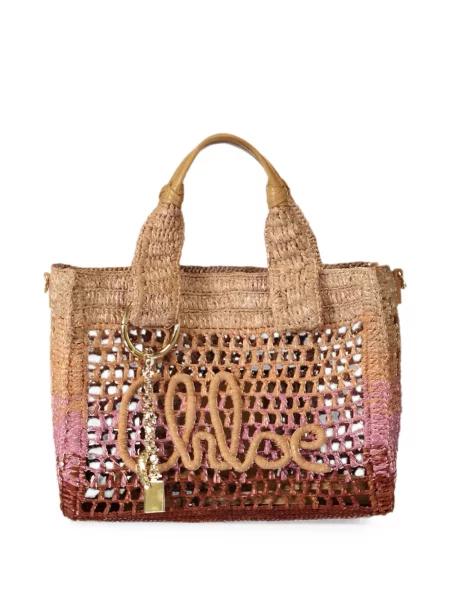 Geantă shopper Chloé cu autograf maro