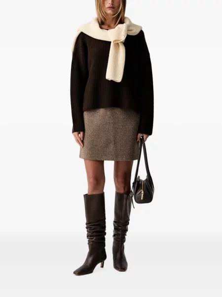 Fusta mini Marc O'polo din tweed în linie A maro