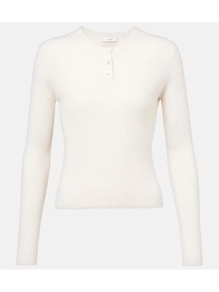 Cămașă Vince de mătase cu guler henley alb