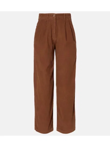 Pantaloni Velvet cu talie înaltă de catifea maro