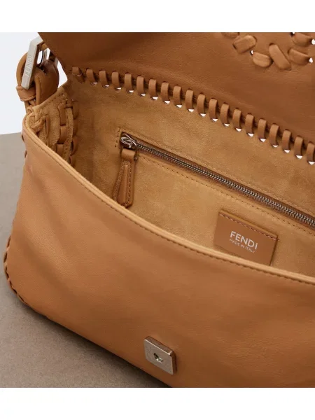 Usnjena baguette torbica Fendi bež
