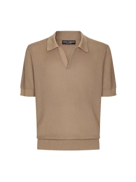 Koszulka polo Dolce And Gabbana z dekoltem w serek z kołnierzem brązowa