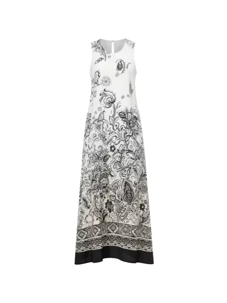 Rochie midi Kaos fără mâneci cu imagine cu model paisley alb