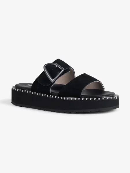 Șlapi Emu Australia din piele cu toc plat negru