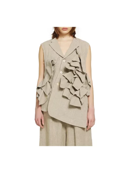 Lniana kamizelka Comme Des Garcons z falbankami beżowa