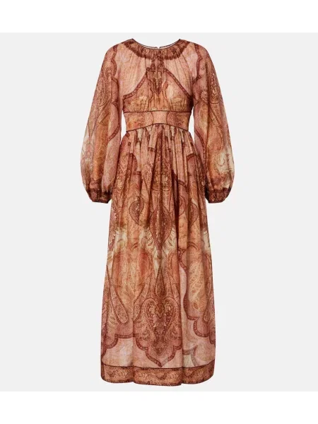 Rochie midi Zimmermann cu imagine până la genunchi de costum bordo