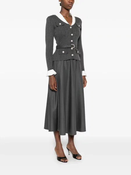 Cu centură rochie midi Self-portrait tricotate gri