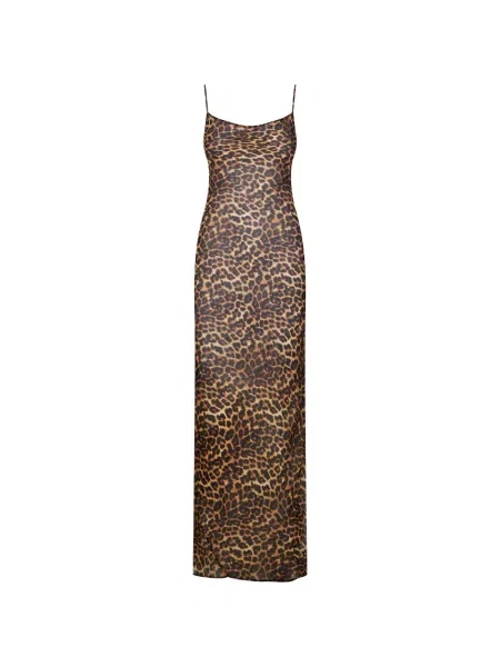 Rochie Maison Close cu imagine cu model leopard cu spatele deschis maro