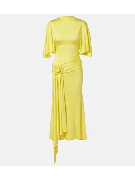 Sukienka koktajlowa David Koma w kwiatki z dżerseju garniturowa żółta