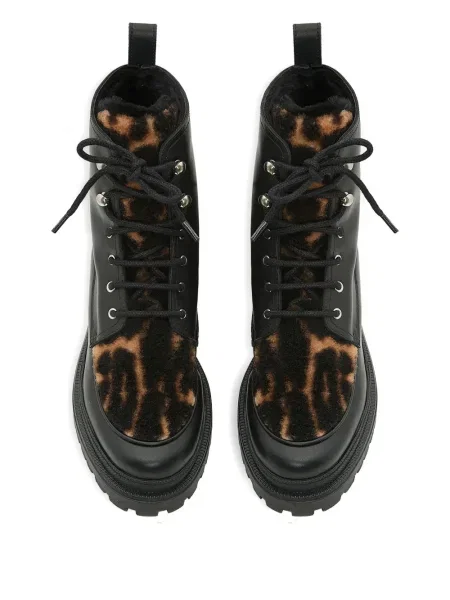 Cizme scurte Yves Salomon din piele cu imagine cu model leopard negru