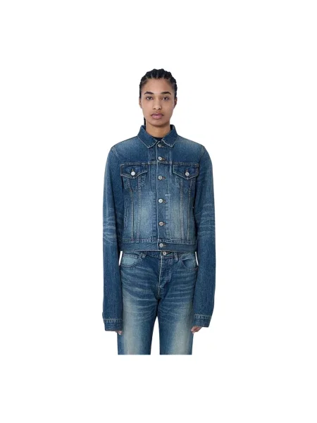 Lniana kurtka jeansowa Balenciaga niebieska