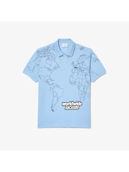 Lacoste Koszulka Polo Z Nadrukiem Z Organicznej Bawełny Piqué niebieska