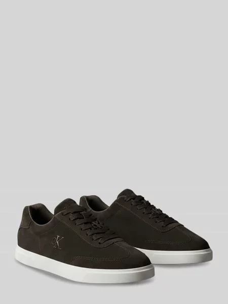 Sneakersy z naturalnej skóry bydlęcej z detalami z logo Calvin Klein brązowe