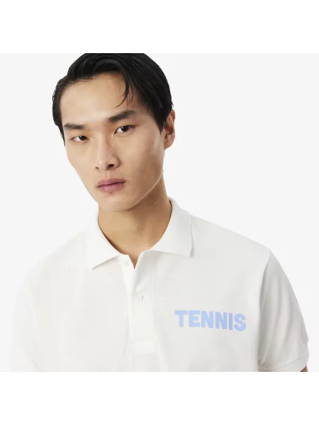 Lacoste Koszulka Polo Classic Fit Z Nadrukiem Z Dzianiny Petit Piqué biały