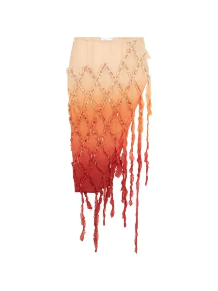 Fustă Blumarine cu franjuri asimetrică portocaliu
