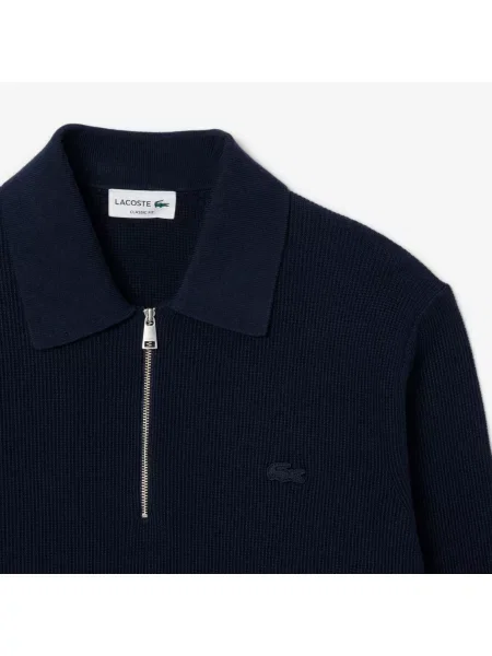 Lacoste Sweter Z Kołnierzem Polo Z Mieszanki Bawełny I Wełny granatowy