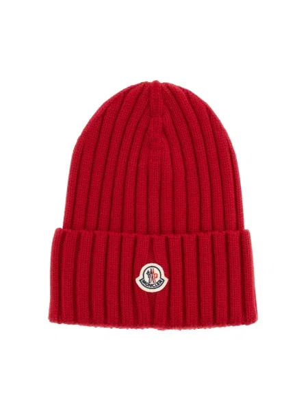 Czapka Moncler wełniana z logo czerwona