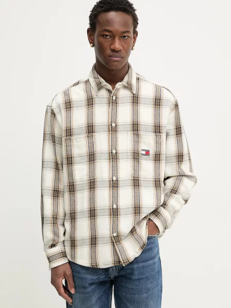 Tommy Jeans cămașă din cu guler clasic regular bej