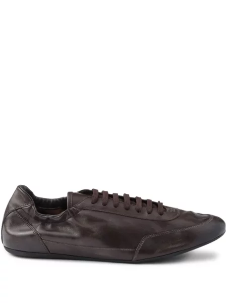 Sneakerși Prada cu șireturi din piele maro