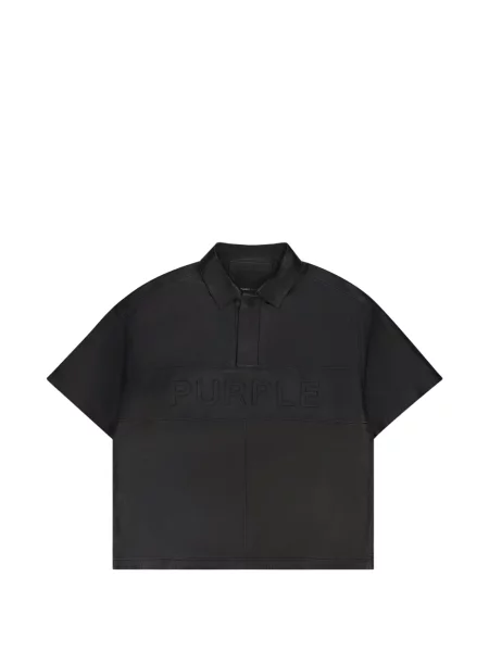 Tricou polo Purple Brand din piele cu autograf negru