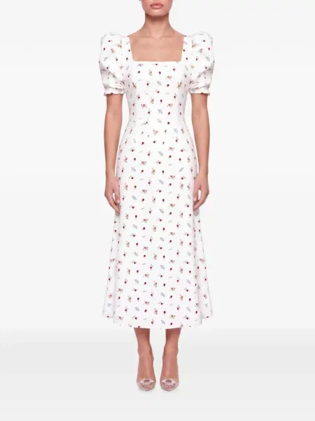 Rochie midi Post Meridiem cu model floral cu imagine alb